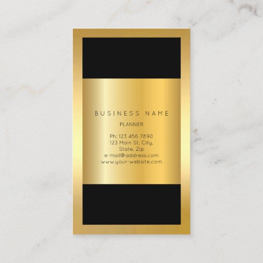 金ゴールドフレームローマンクロックグリッター垂直 名刺 (裏面)