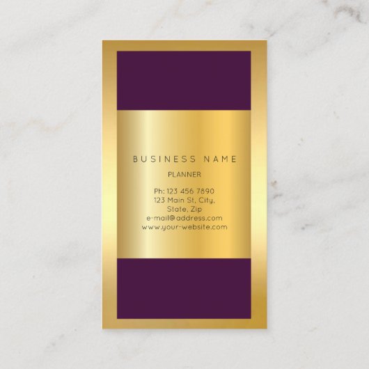 金ゴールドフレームローマンクロック紫(縦) 名刺 (裏面)