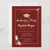 金ゴールドフレームワイングリッターグラッドキャップレッド 招待状 (正面)