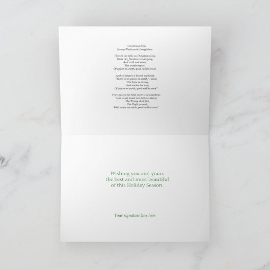 金ゴールドフレームヴィンテージロングフェロークリスマスベル シーズンカード (内部)