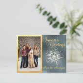 金ゴールドフレーム写真&クリスタルスノーフレーク シーズンポストカード (スタンド正面)