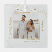 金ゴールドフレーム写真Our初めてのクリスマス結婚したGla ガラスオーナメント (正面)