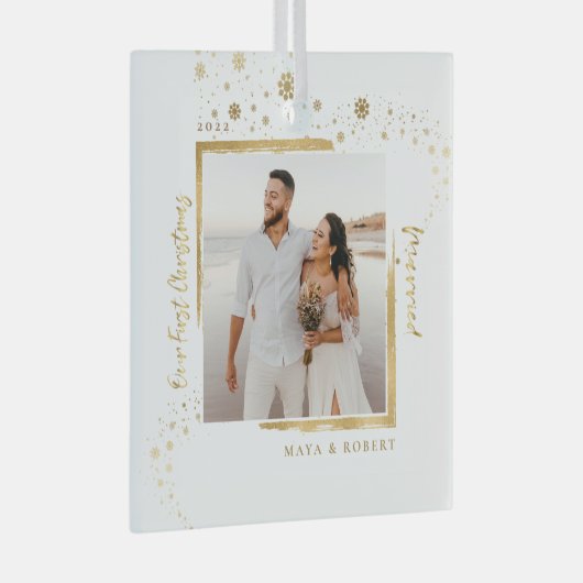 金ゴールドフレーム写真Our初めてのクリスマス結婚したGla ガラスオーナメント (正面右)