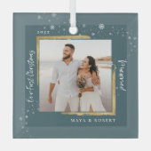 金ゴールドフレーム写真Our初めてのクリスマス結婚したGla ガラスオーナメント (正面)