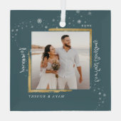 金ゴールドフレーム写真Our初めてのクリスマス結婚したGla ガラスオーナメント (裏面)