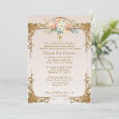 金ゴールドフレーム十字フローラ聖餐式招待状 招待状 (スタンド正面)