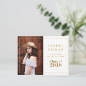 金ゴールドフレーム卒業2018フォト招待状ホワイト インビテーションポストカード (スタンド正面)