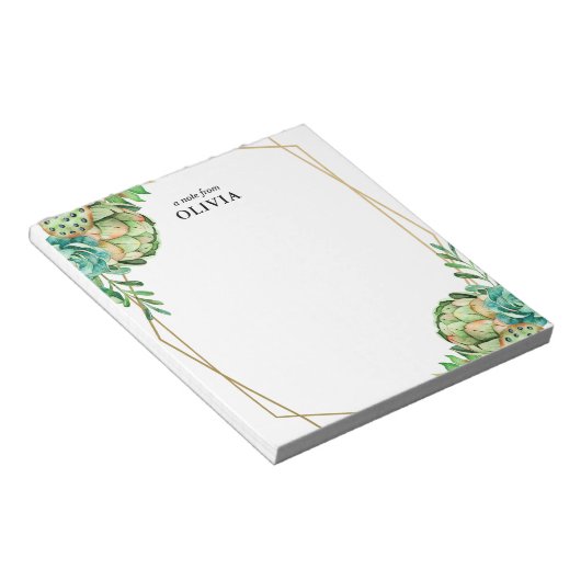 金ゴールドフレーム多肉性パーソナライズされた ノートパッド (アングル)