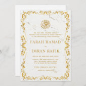 金ゴールドフレーム大理石イスラム結婚教徒 招待状 (正面/裏面)