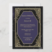 金ゴールドフレーム大理石ゴシック誕生日パーティー 招待状 (正面)