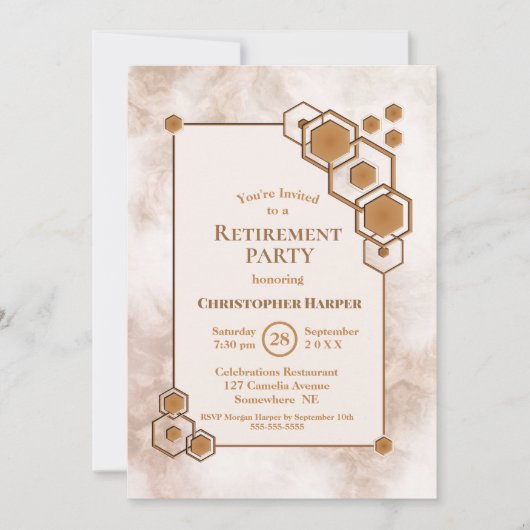 金ゴールドフレーム大理石リタイアメントパーティー 招待状 (正面)