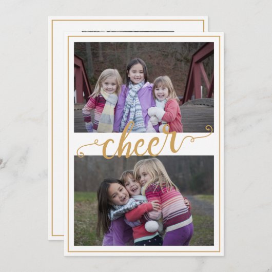 金ゴールドフレーム応援タイポグラフィ複数写真 シーズンカード (正面/裏面)