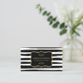金ゴールドフレーム抽象芸術白黒ストライプ 名刺 (スタンド正面)