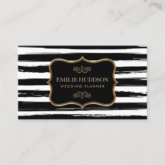 金ゴールドフレーム抽象芸術白黒ストライプ 名刺 (正面)