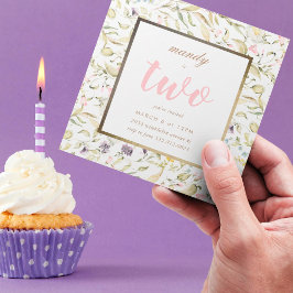 金ゴールドフレーム春ボホワイルドフラワーパンパ誕生日 招待状