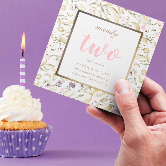 金ゴールドフレーム春ボホワイルドフラワーパンパ誕生日 招待状