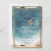 金ゴールドフレーム水彩スプラッシュ30th誕生日パーティー 招待状 (正面)