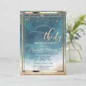 金ゴールドフレーム水彩スプラッシュ30th誕生日パーティー 招待状 (スタンド正面)