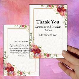 金ゴールドフレーム水彩フラワーサンキューカード サンキューカード