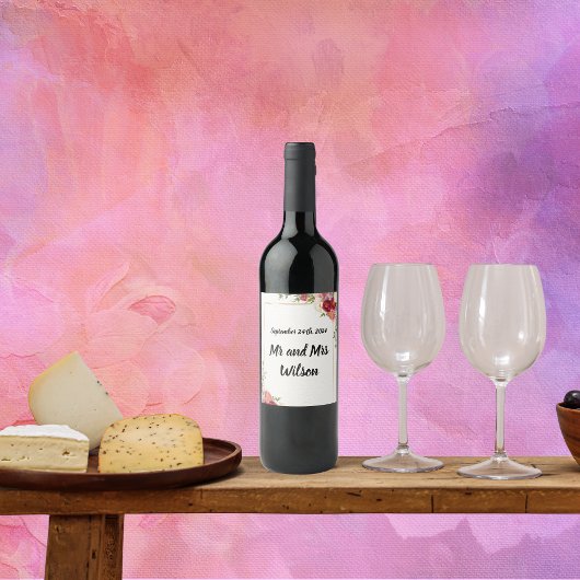 金ゴールドフレーム水彩フラワーワインラベル ワインラベル