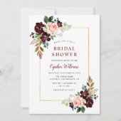 金ゴールドフレーム燃焼赤面フローラブライダルシャワー 招待状 (正面)