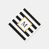 金ゴールドフレーム白黒ストライプモノグラム結婚ズ スタンダードカクテルナプキン (角)