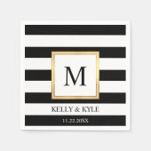 金ゴールドフレーム白黒ストライプモノグラム結婚ズ スタンダードカクテルナプキン (正面)