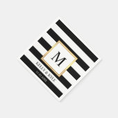 金ゴールドフレーム白黒ストライプモノグラム結婚ズ スタンダードカクテルナプキン (角)