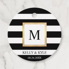 金ゴールドフレーム白黒ストライプモノグラム結婚ズ フェイバータグ
