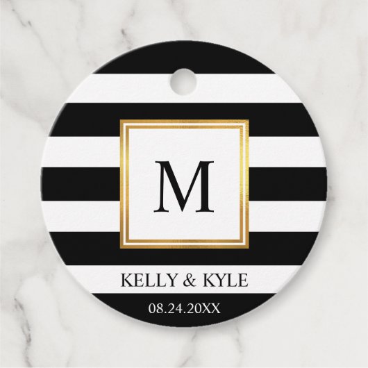 金ゴールドフレーム白黒ストライプモノグラム結婚ズ フェイバータグ (正面)