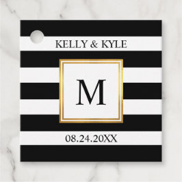 金ゴールドフレーム白黒ストライプモノグラム結婚ズ フェイバータグ