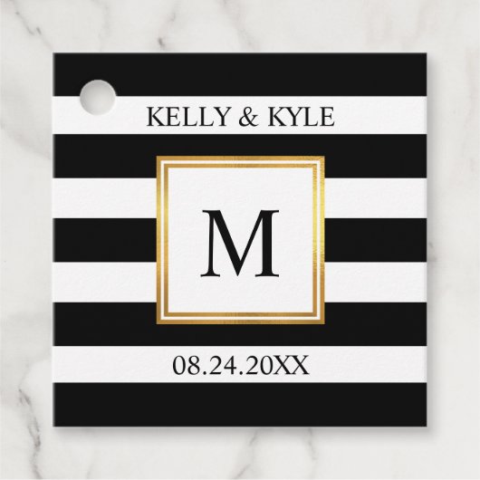 金ゴールドフレーム白黒ストライプモノグラム結婚ズ フェイバータグ (正面)