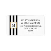 金ゴールドフレーム白黒ストライプモノグラム結婚ズ ラベル (正面)