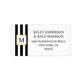 金ゴールドフレーム白黒ストライプモノグラム結婚ズ ラベル