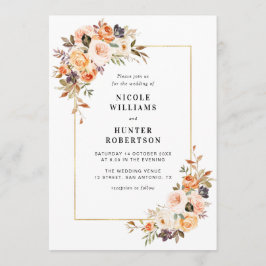 金ゴールドフレーム秋結婚フローラ 招待状