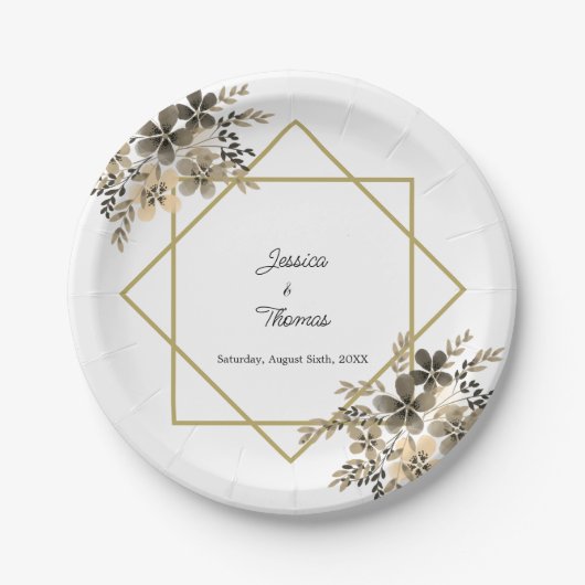 金ゴールドフレーム紅葉フローラ結婚披露宴 ペーパープレート (正面)