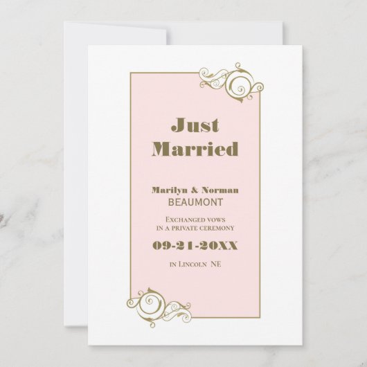 金ゴールドフレーム結婚ピンク 案内状 (正面)