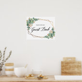 金ゴールドフレーム結婚ユーカリのゲストブックサイン ポスター (キッチン)