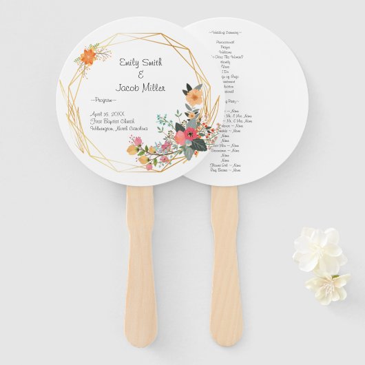 金ゴールドフレーム結婚式 プログラムファン ハンドファン (正面&裏面)