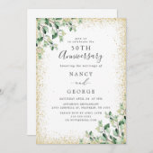金ゴールドフレーム緑の葉50結婚周年 招待状 (正面/裏面)