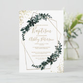 金ゴールドフレーム緑モダンのシックなタイポグラフィバプテスマ 招待状 (スタンド正面)