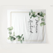 金ゴールドフレーム緑ユーカリ結婚の背景 タペストリー (正面(横))