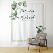 金ゴールドフレーム緑ユーカリ結婚の背景 タペストリー (インサイチュ)