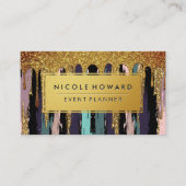 金ゴールドフレーム芸術的パターン | 金ゴールドグリッター滴 名刺 (正面)