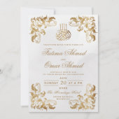 金ゴールドフレーム華美アイボリーイスラム結婚教徒 招待状 (正面)