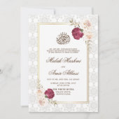 金ゴールドフレーム華美フローライスラム結婚教徒 招待状 (正面)