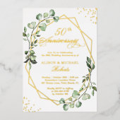 金ゴールドフレーム葉ユーカリス結婚記念日 箔招待状 (正面)