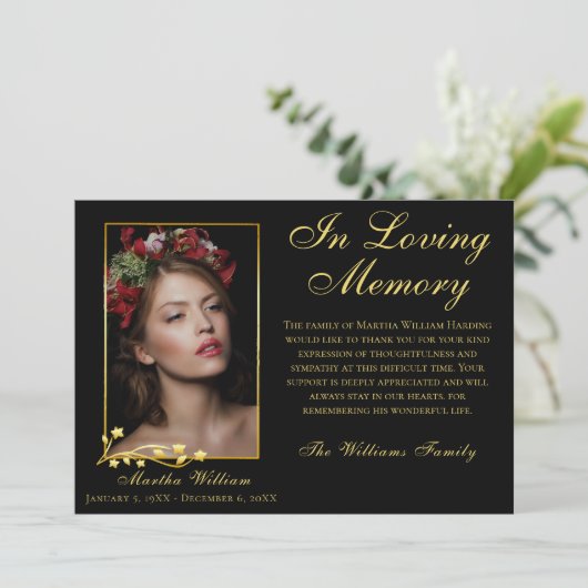 金ゴールドフレーム葬儀フォトスクリプエレガントトありがとう サンキューカード (スタンド正面)