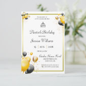 金ゴールドフレーム装飾バルーン誕生日 招待状 (スタンド正面)