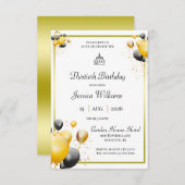 金ゴールドフレーム装飾バルーン誕生日 招待状 (正面/裏面)